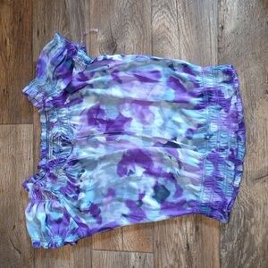 Signature by Larry Levine Purple Patterned Elastic Waist Top Size S